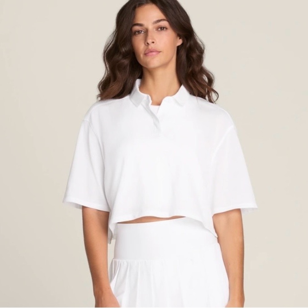 Cropped White Polo Top - Women  W Oversized Cropped Polo Bright White L